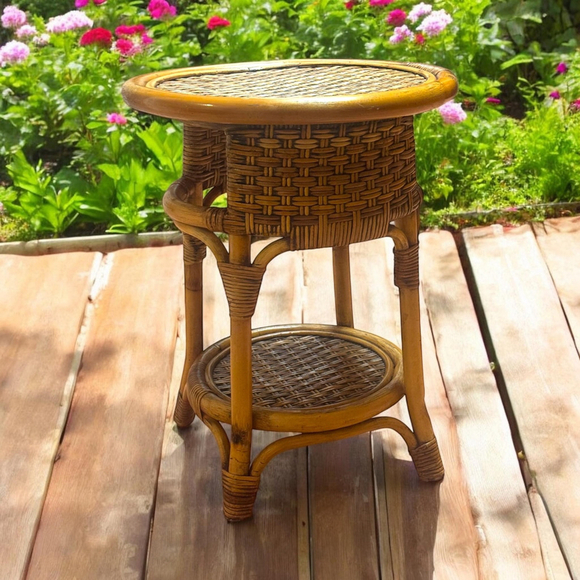Vintage MCM Rattan and Bamboo side table BOHO Authentic Vintage MCM Home Decor - Picture 9 of 10